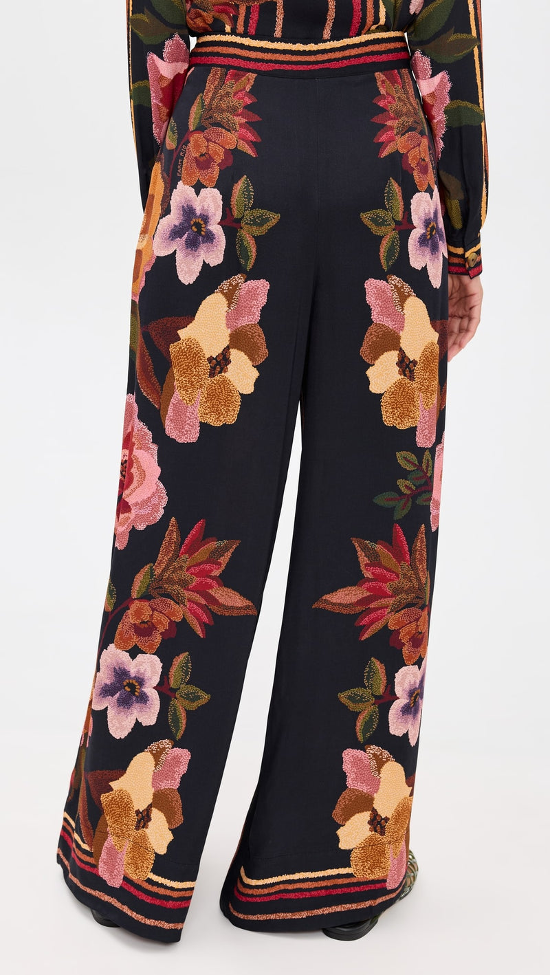 Farm Rio Chenille Flowers Black Pants 