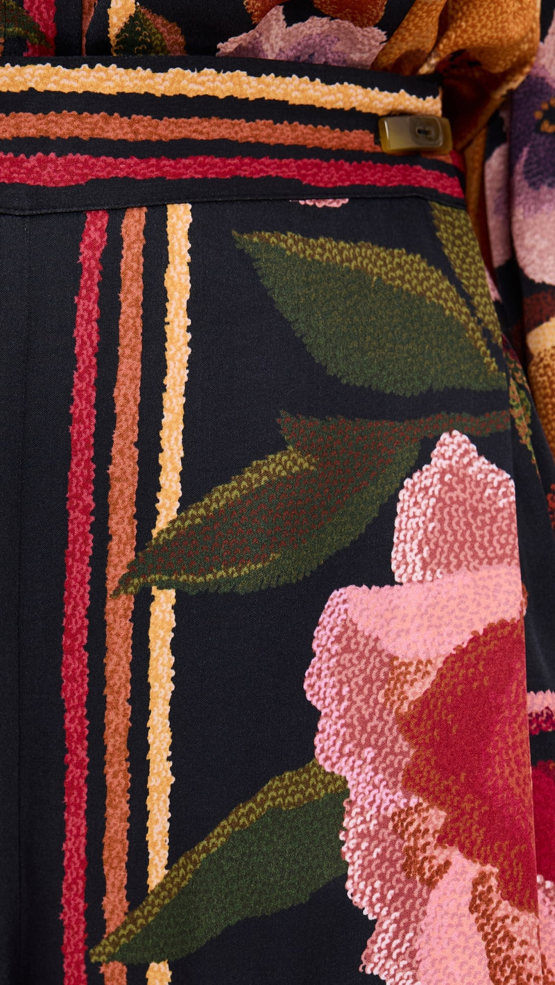Farm Rio Chenille Flowers Black Pants 