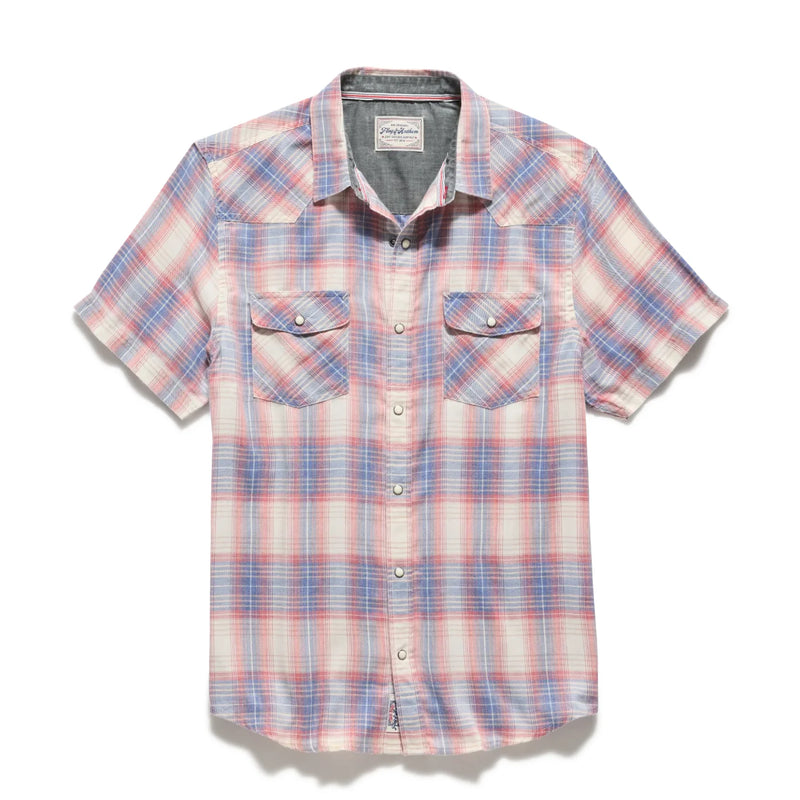 Plaid short-sleeve shirt on a white background