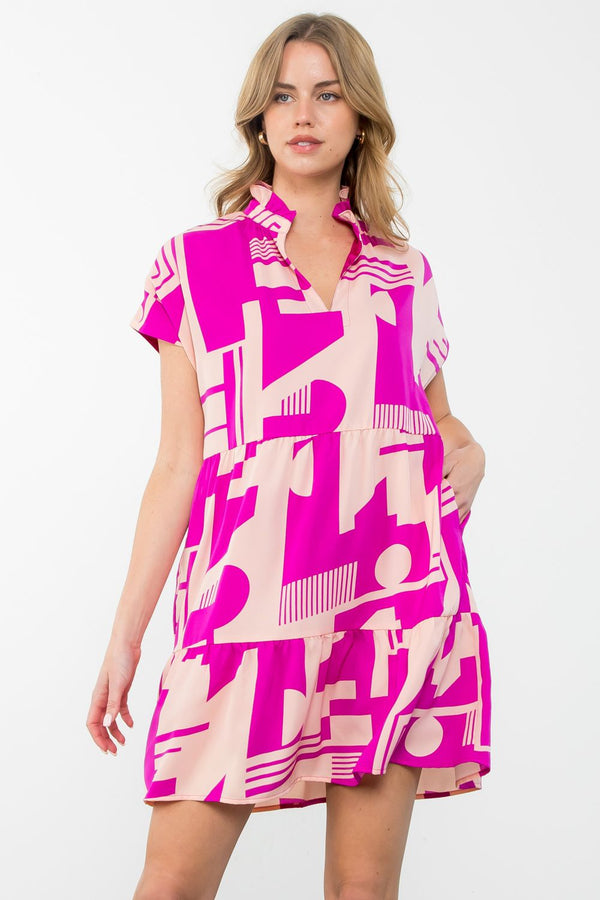 THML COLLARED GEOMETRIC DRESS