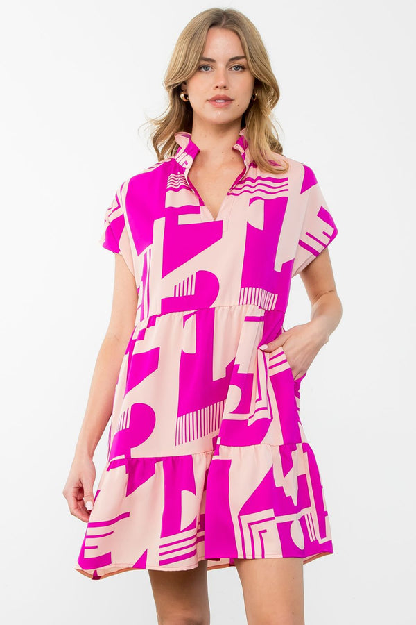 THML COLLARED GEOMETRIC DRESS