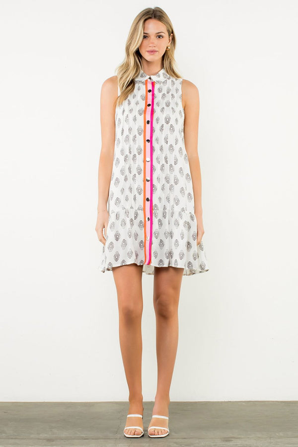 THML DROP WAIST PINK TRIM DRESS 