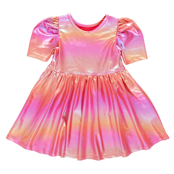 PINK CHICKEN Girls Lame Laurie Dress - Rainbow Pink Lame