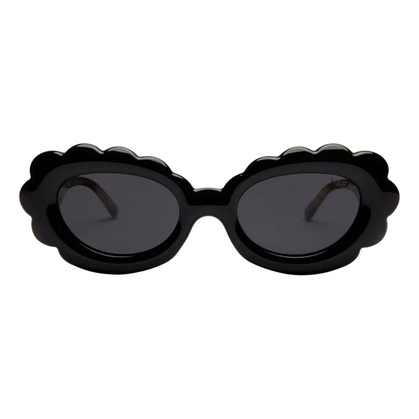 Blackberry scallop frame glasses with smoke polarized lenses