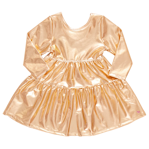 PINK CHICKEN Girls Lame Polly Dress - Gold