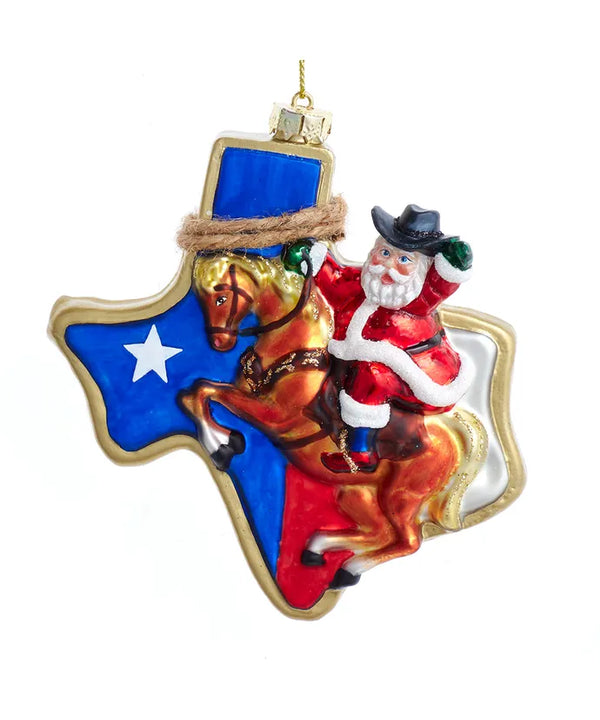 KURT S. ADLER Glass Texas Santa Ornament