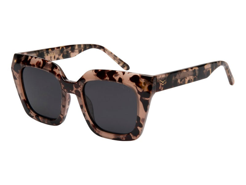 Blonde tort frames with smoke polarized lenses sunglasses