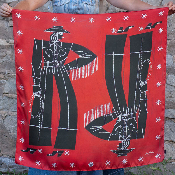 wILD RAG WITH RED BACKGROUND AND ABSTRACT COWGRILS IN BLACK