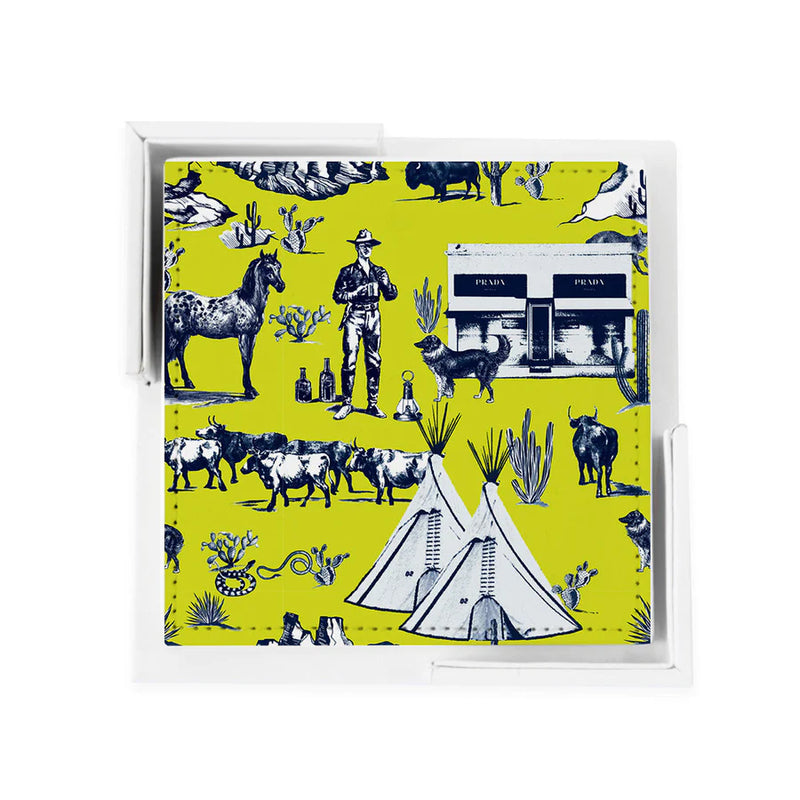 KATIE KIME MARFA CHARTREUSE AND NAVY SET OF 6 COASTERS