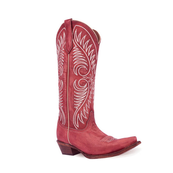 Circle G By Corral Women's Distressed Red/White Embroidery Tall Top Boots