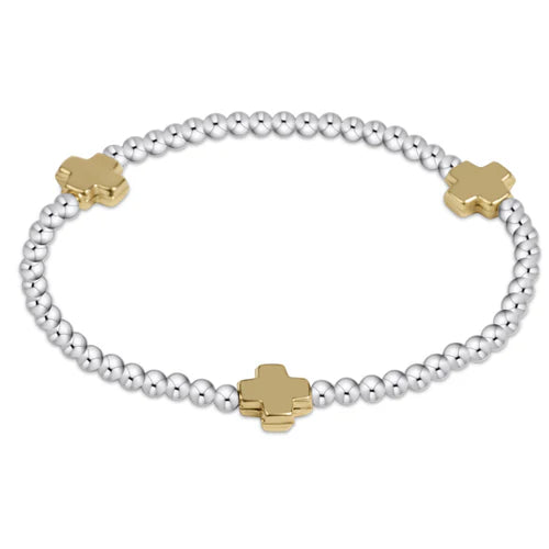 ENEWTON signature cross sterling mixed metal pattern 3mm bead bracelet- gold