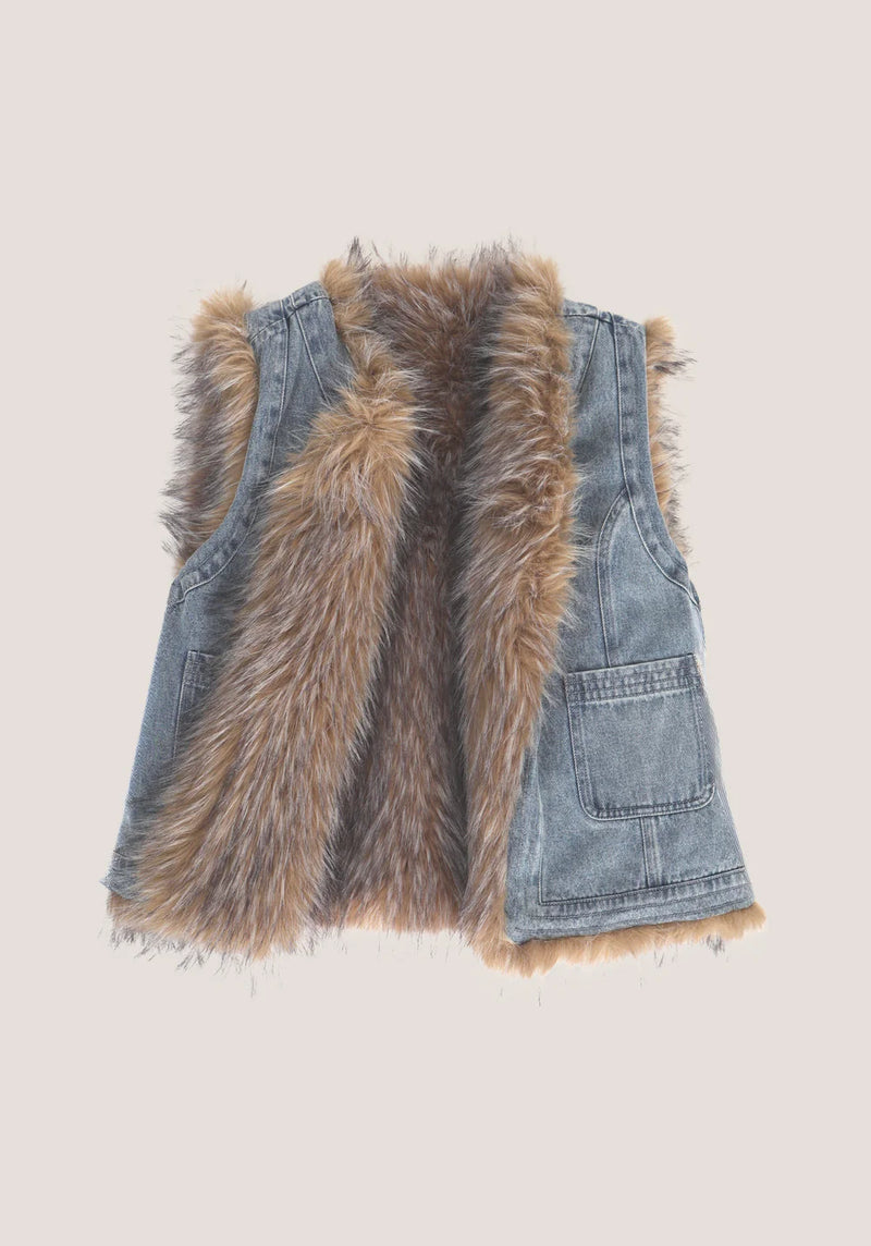 Dylan Denim Fur Reversible Vest