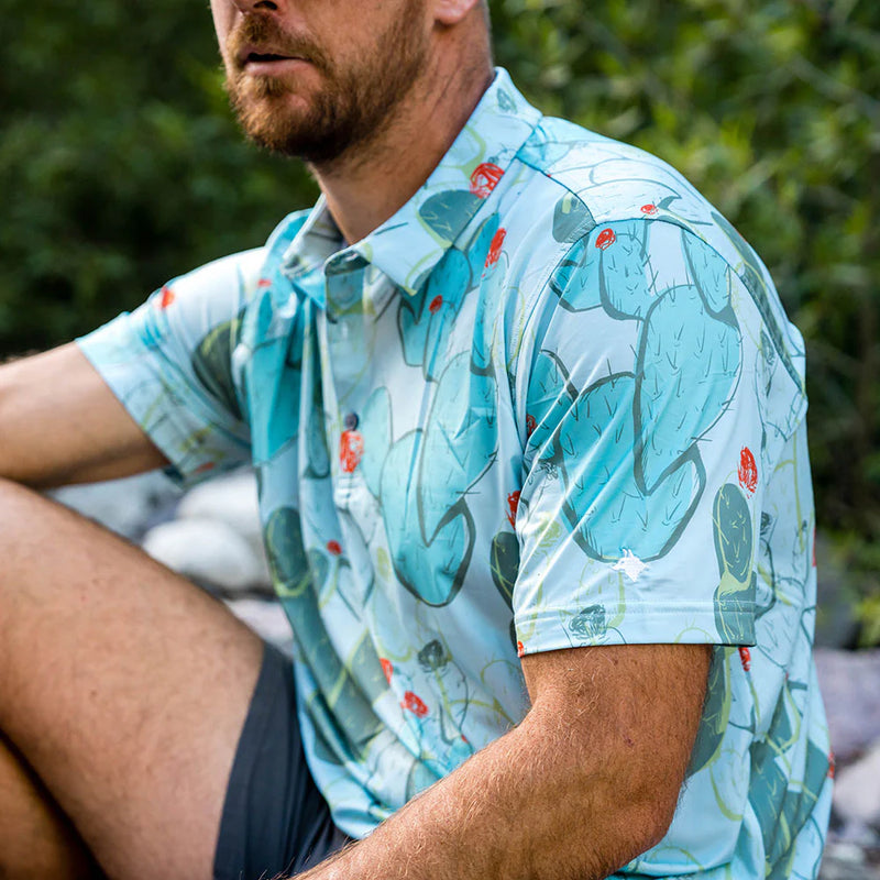 RAISED BY COYOTES NOPALITOS CACTUS PRINT POLO 