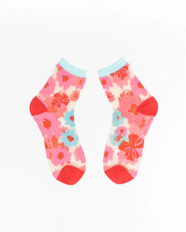 SOCK CANDY Ribbon Roses Sheer Ankle Sock