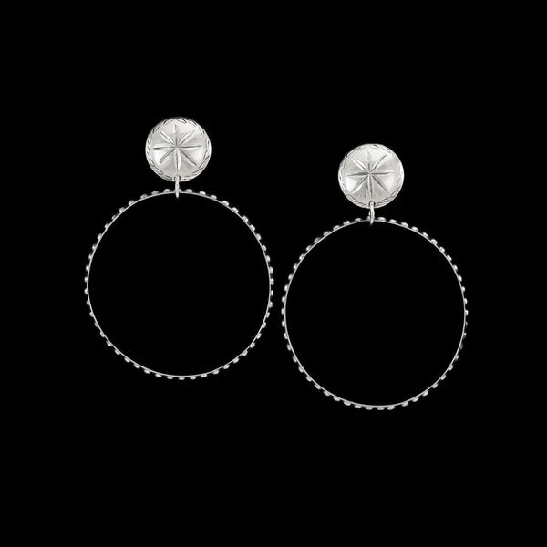 Sterling silver hoop earrings with concho posts