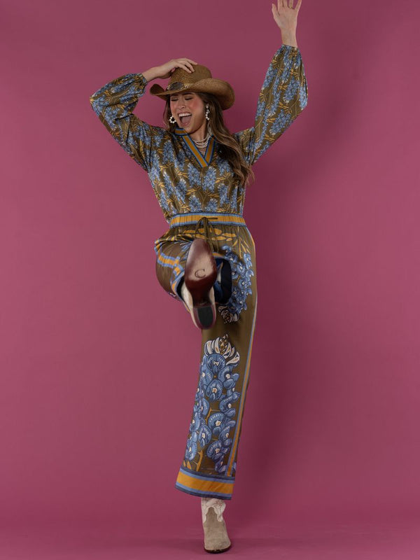 Emily McCarthy Lolli Bluebonnet Long Sleeve Silk Blouse 