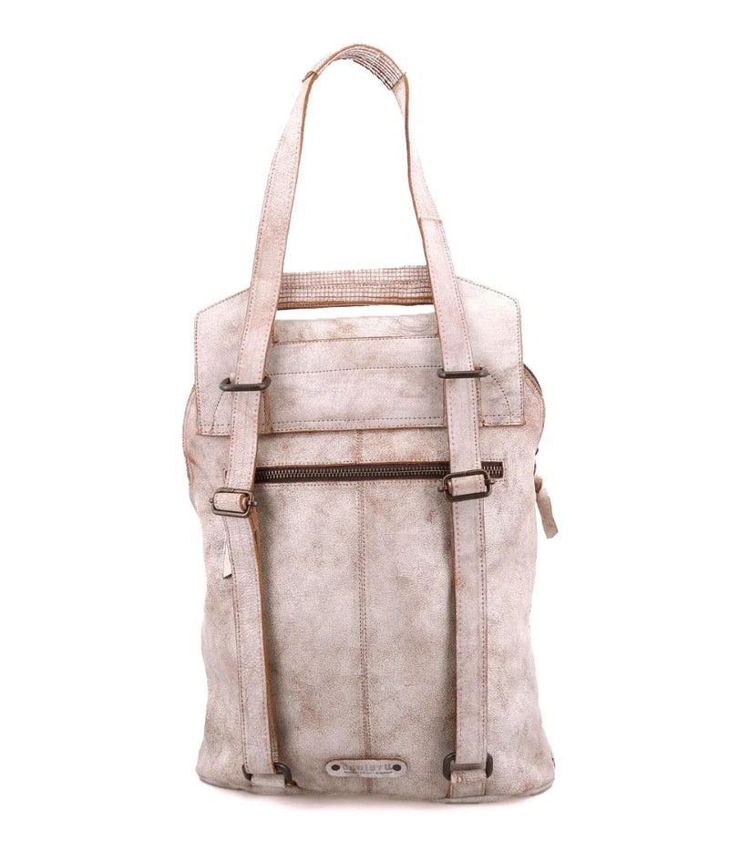 LEATHER BACKPACK WITH INTENTIONAL DISTRESSING AND ZIPPER CLOSURE