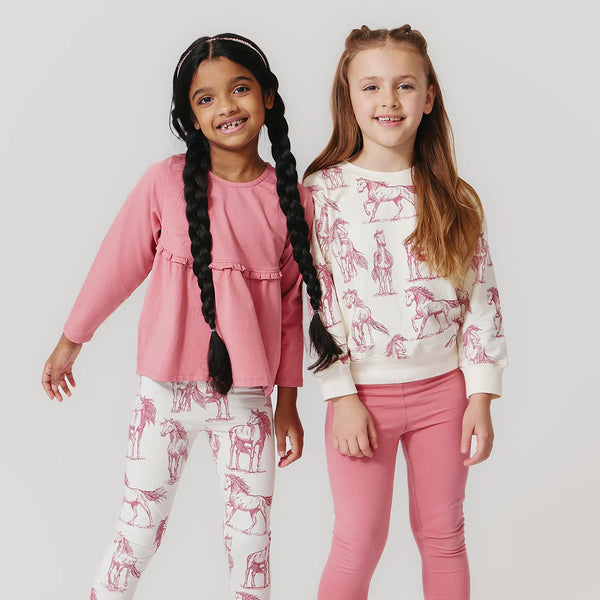 PINK CHICKEN Girls Organic Legging - Vintage Rose Horses