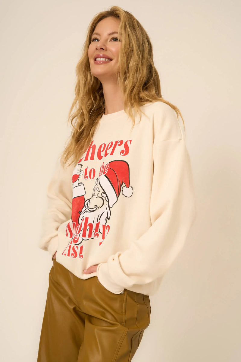 Project Social Cheers To The Naughty List Sweatshirt - Cozy Cream