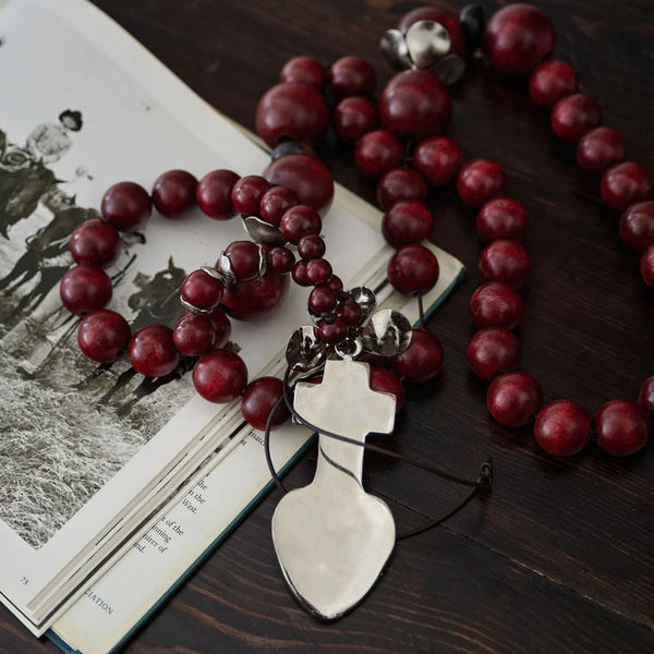 Blessing beads, lacquered sangre red with nickel Bendita Vida