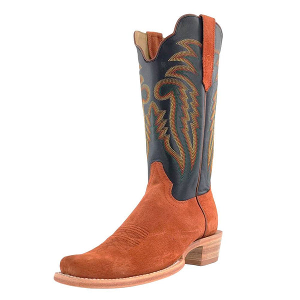Men's cowboy boot with boar vamp, narrow square toe and black shaft