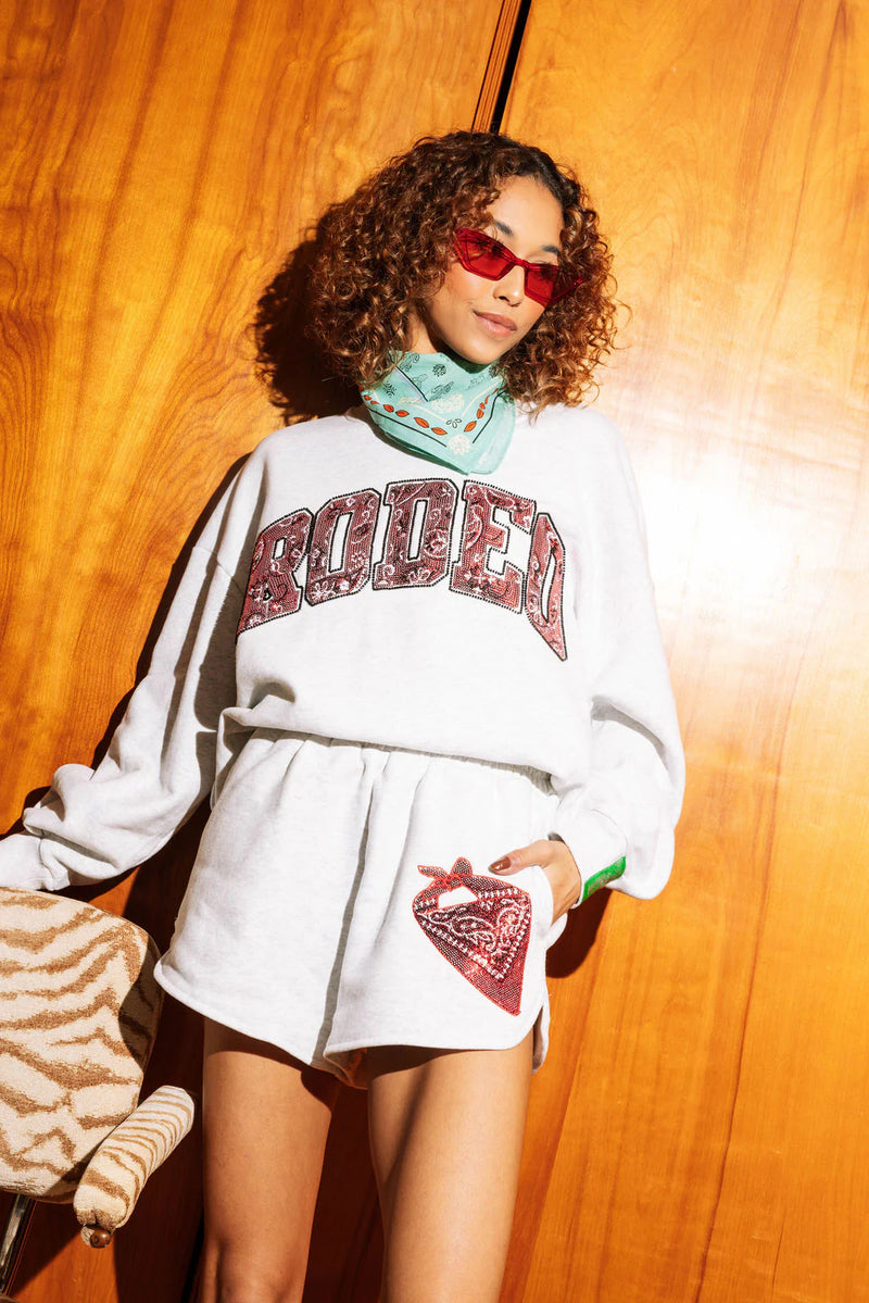 Queen Of Sparkles Grey & Red Bandana Sequin 'Rodeo' Sweatshirt