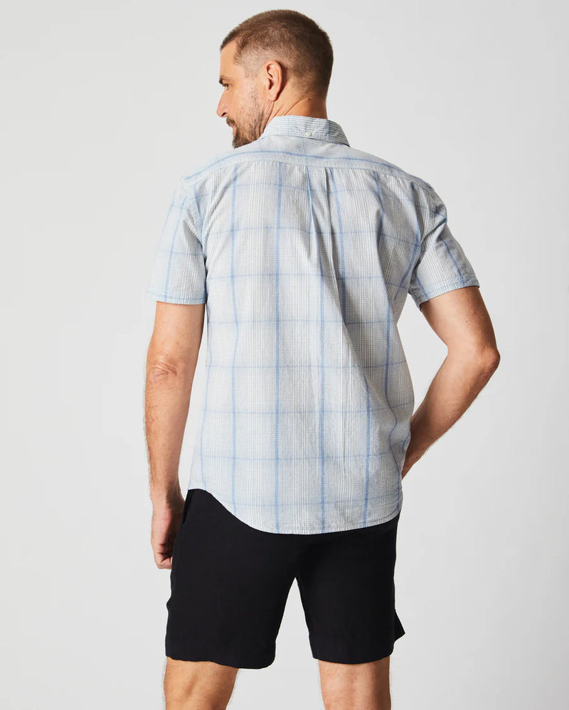 Billy Reid Short Sleeve Line Plaid Tuscumbia Shirt Button Down