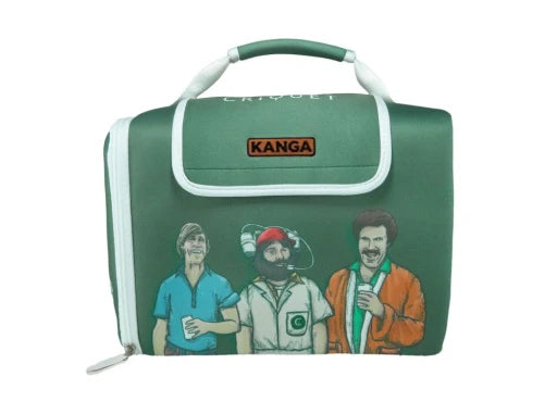 Green bag with cartoon characters and Kanga branding on a white background