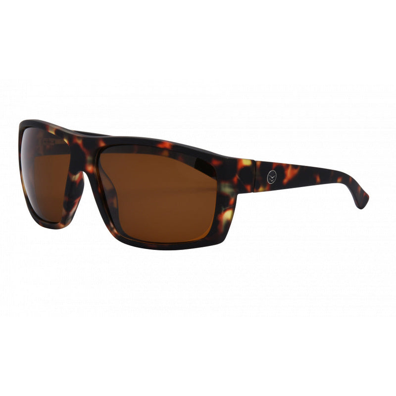 Sunglasses with tortoiseshell frame and brown lenses on a white background