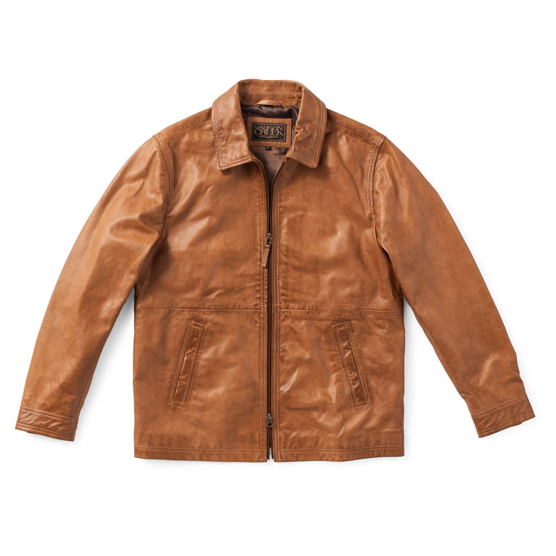 Brown leather jacket on a white background