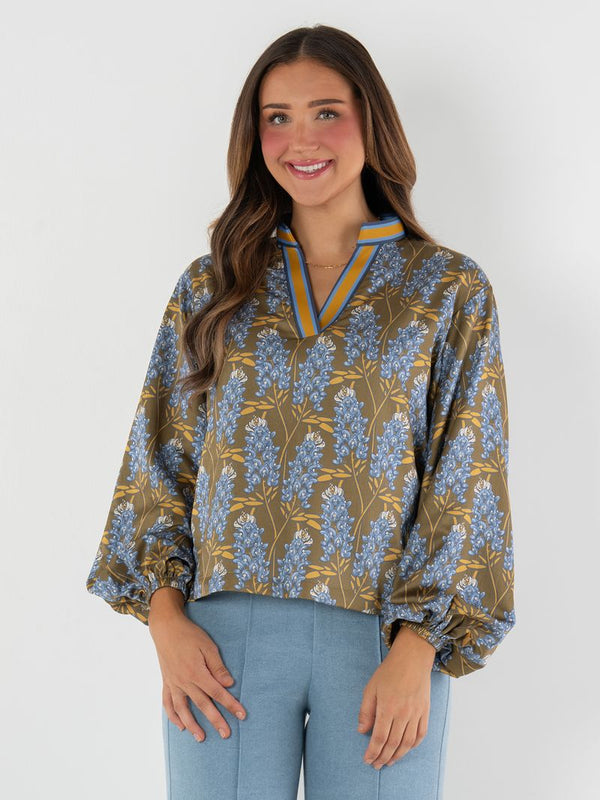Emily McCarthy Lolli Bluebonnet Long Sleeve Silk Blouse 