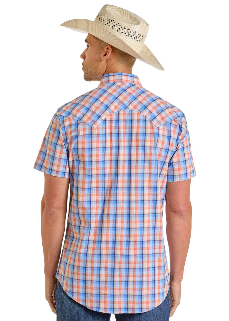 Rock & Roll Denim Short Sleeve Plaid Snap Shirt 