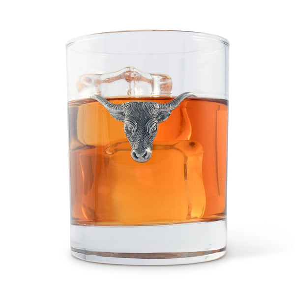 Double old fashion glass with silver longhorn head 