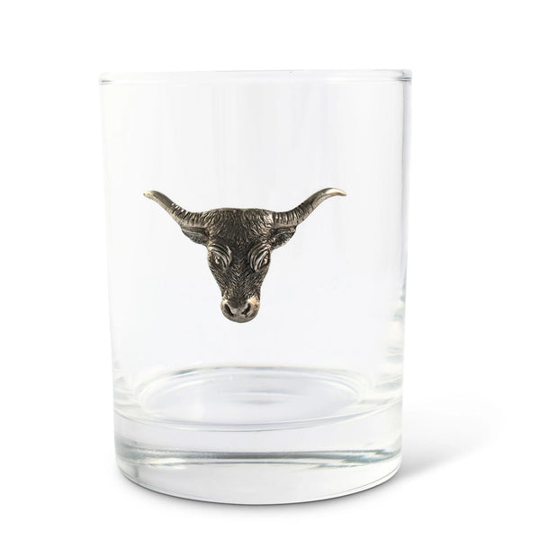 Double old fashion glass with silver longhorn head