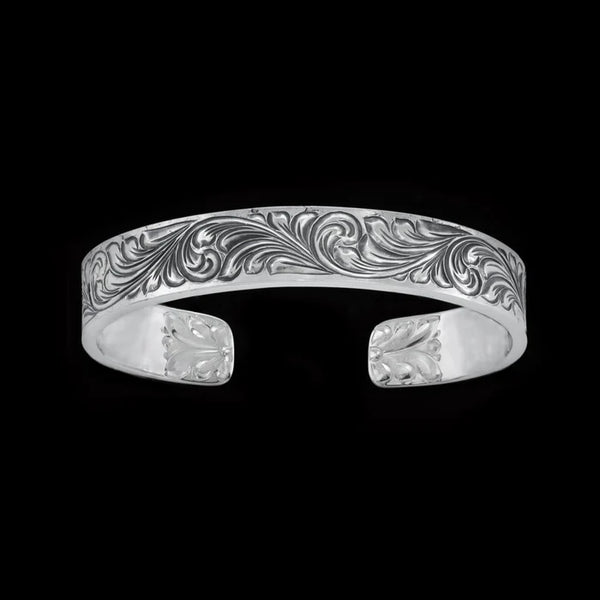 Silver men's cuff bracelet with ornate detailing