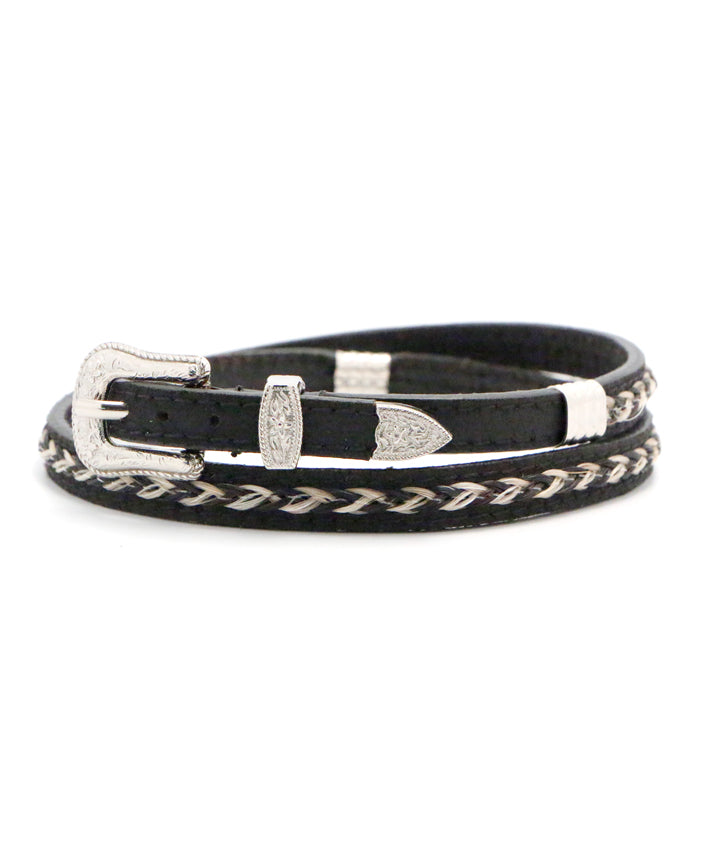 Braided Horse Hair and Black Leather Hat Band