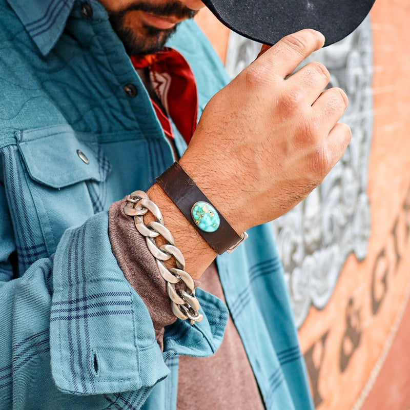 Love Tokens Men's Turquoise and Leather Bracelet