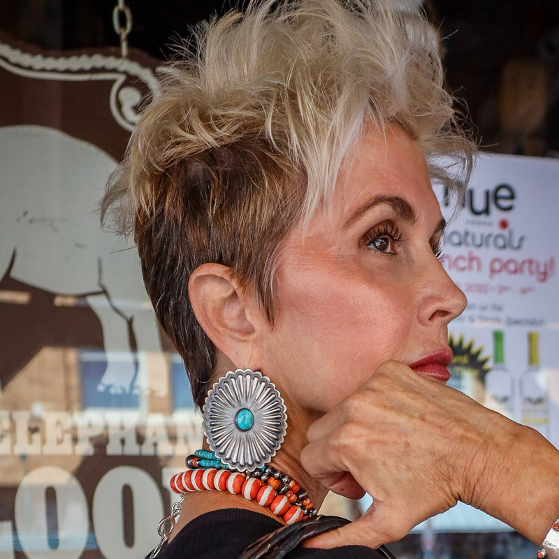 EXTRA LARGE CONCHO WITH TURQUOISE OVAL POST EARRINGS