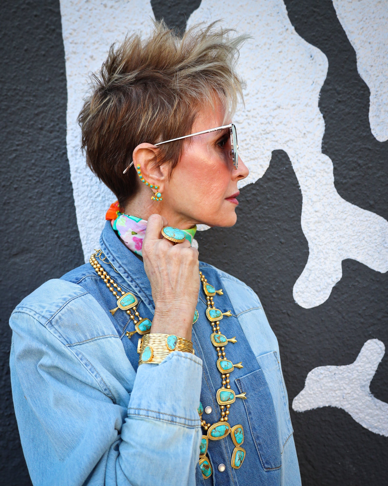 CHRISTINA GREENE SQUASH BLOSSOM TURQUOISE NECKLACE