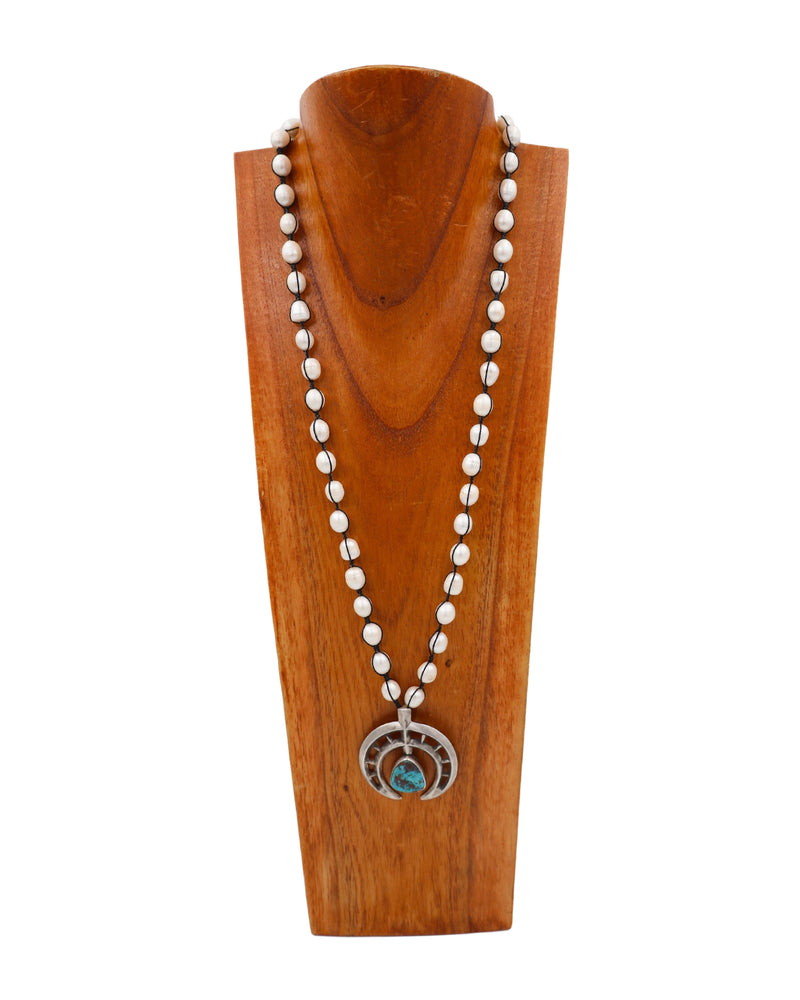 LOVE TOKENS NAJA AND TURQUOISE WITH WHITE RICE PEARL NECKLACE