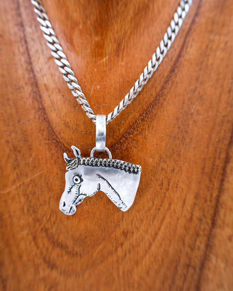 MARGARET SULLIVAN STERLING SILVER HORSE HEAD WITH 14K GOLD NECKLACE