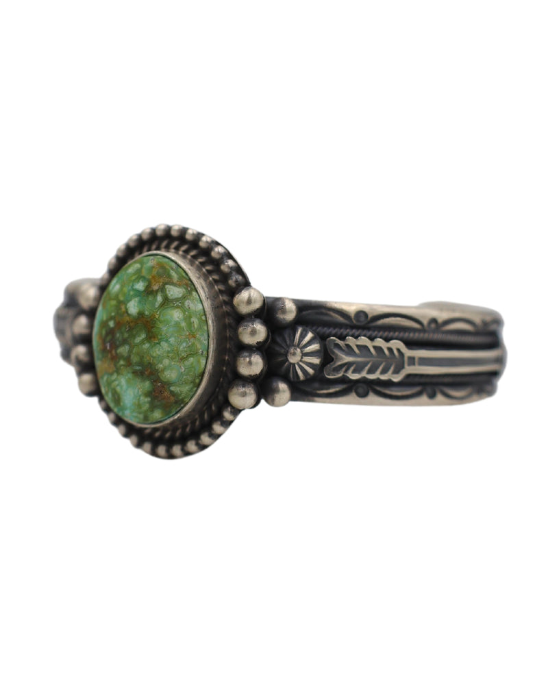 GREEN TURQUOISE STERLING SILVER DOTS STAMPED BAND CUFF