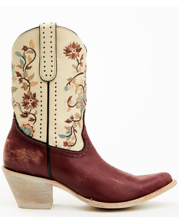 Yippee Ki Yay Women's Bruni Floral Embroidered Studded Western Leather Booties