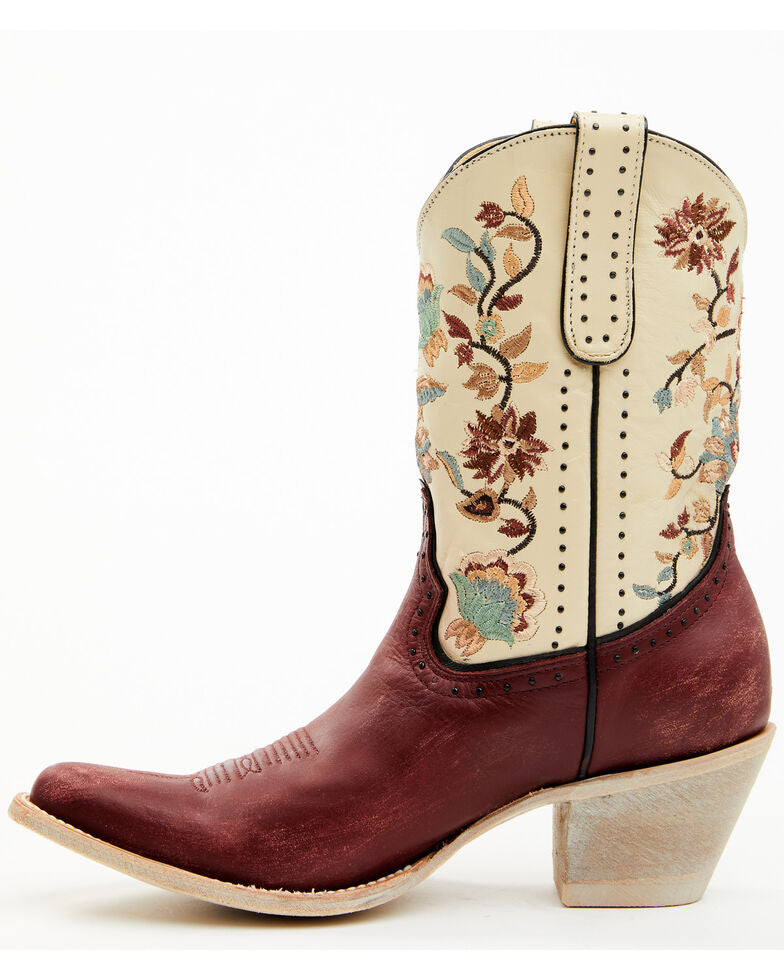 Yippee Ki Yay Women's Bruni Floral Embroidered Studded Western Leather Booties