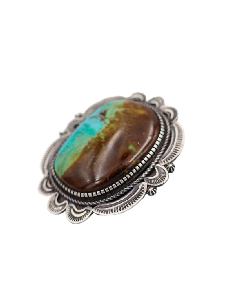EXTRA LARGE TURQUOISE AND BROWN SCALLOP FRAME RING- SIZE 7.5