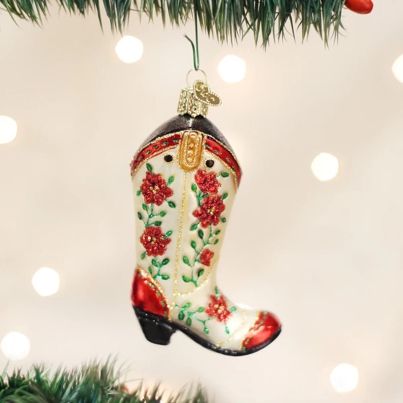 CHRISTMAS COWGIRL BOOT ORNAMENT