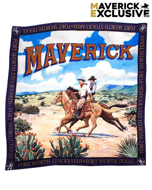 Maverick Cowboy Mural Silk Wild Rag Large