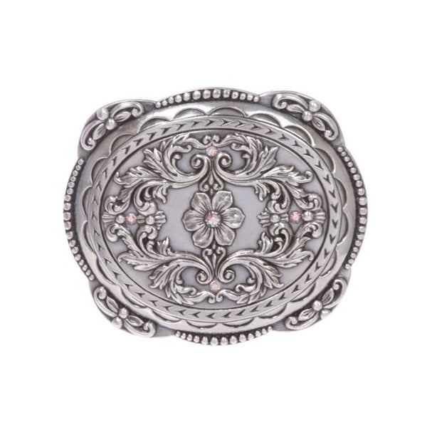 OVAL FLOWER WITH SCROLL CRYSTL BUCKLE