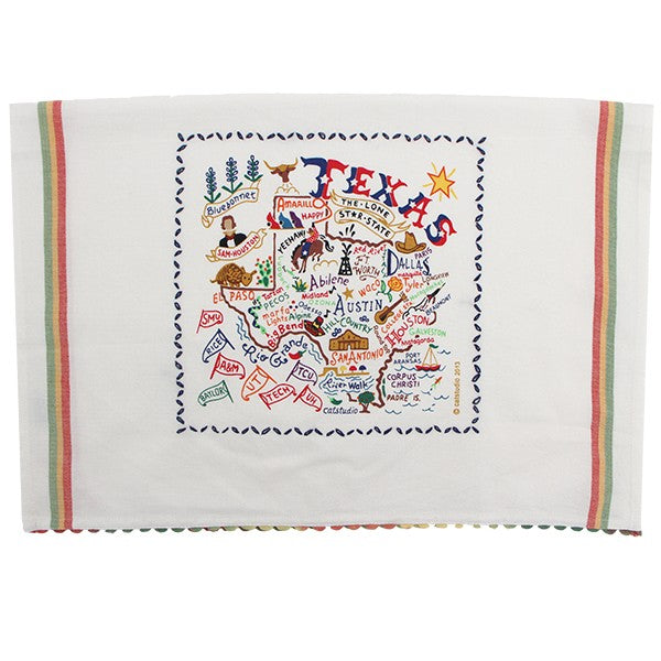 Tea towel with Texas themed symbols and words on the front