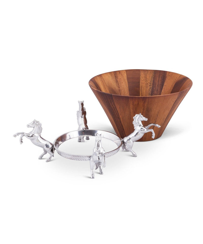 Wooden bowl with horse figurines at the base